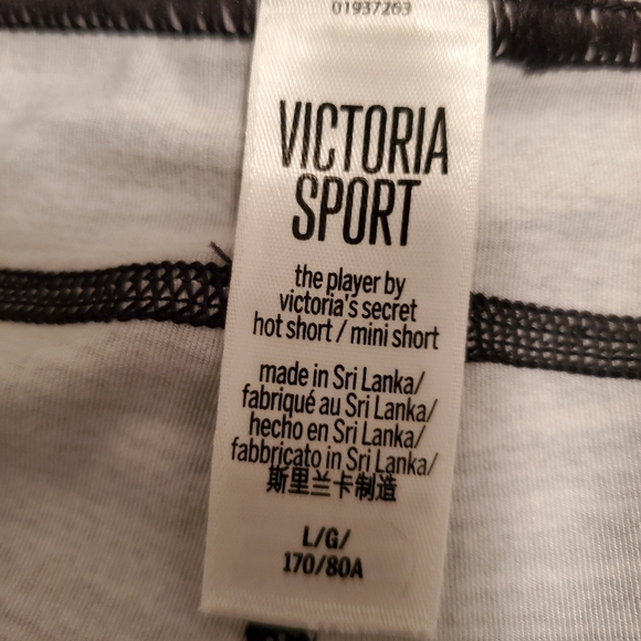 NWOT Victoria's Secret Sport shorts, women size L. Heathered Grey/black/white. - Picture 3 of 6